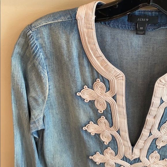 J Crew Denim Caftan Embroidered Tunic Size 00 - Picture 6 of 10
